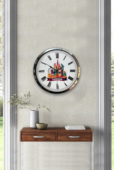 Kasva Concept Hediyelik Dekoratif 40 Cm Krom Metal Brussels Temalı Duvar Saati - 2