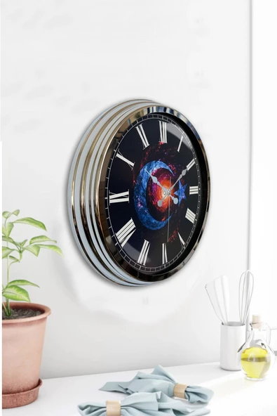 Kasva Concept 40 Cm Krom Metal Türk Bayrağı Duvar Saati - 2
