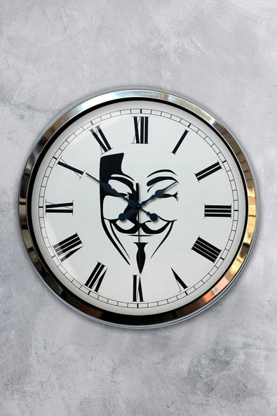 Kasva Concept Hediyelik 40 Cm Krom Metal Maske Duvar Saati - 1