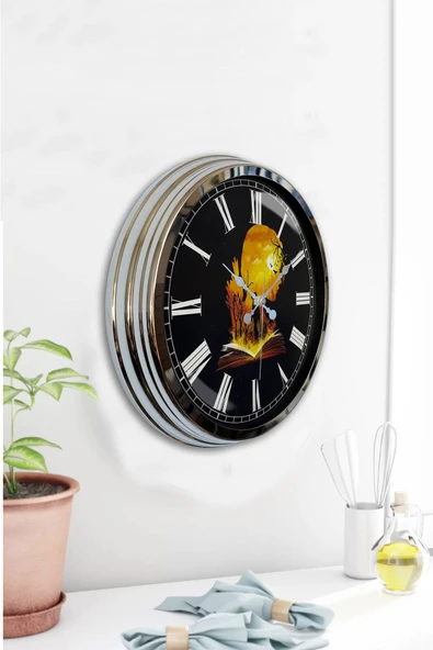 Kasva Concept 40 Cm Krom Metal Kitap - Insan Duvar Saati - 4