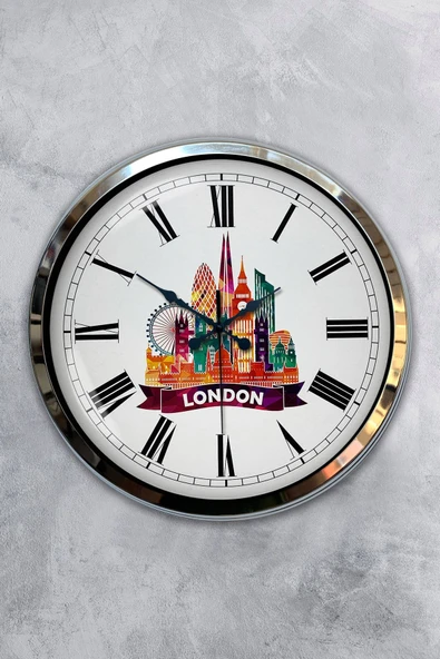 Kasva Concept Hediyelik Dekoratif 40 Cm Krom Metal Brussels Temalı Duvar Saati