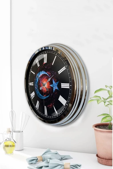Kasva Concept 40 Cm Krom Metal Türk Bayrağı Duvar Saati - 3