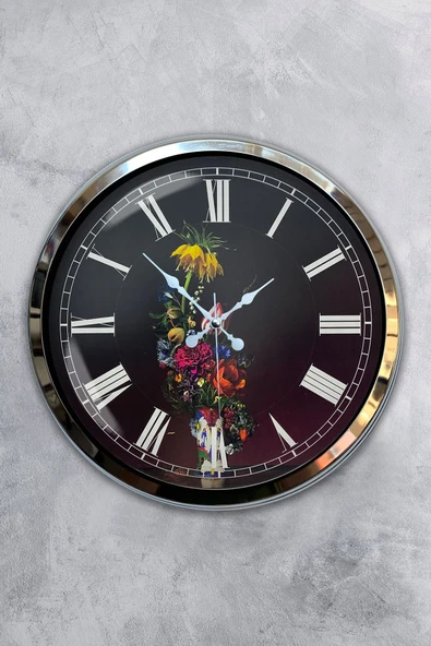 Kasva Concept 40 Cm Krom Metal Vazolu Çiçek Duvar Saati Hediyelik