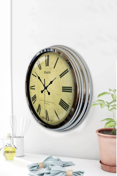 Kasva Concept 40 Cm Krom Metal Roma Rakamlı Duvar Saati - 3