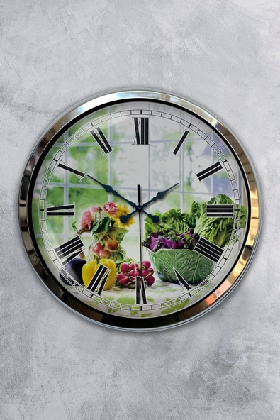 Kasva Concept Hediyelik 40 Cm Krom Metal Mutfak Duvar Saati