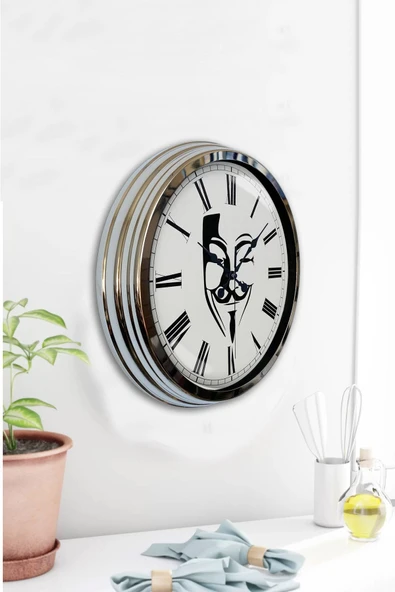 Kasva Concept Hediyelik 40 Cm Krom Metal Maske Duvar Saati - 2