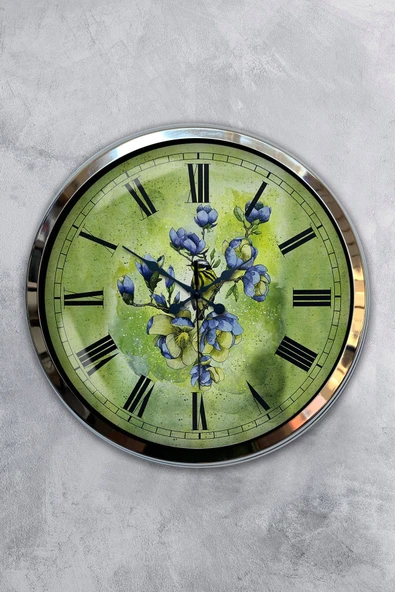 Kasva Concept Hediyelik 40 Cm Krom Metal Flowers Duvar Saati