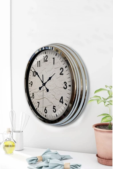 Kasva Concept Hediyelik 40 Cm Krom Metal Klasik Duvar Saati - 3