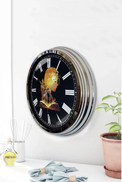 Kasva Concept 40 Cm Krom Metal Kitap - Insan Duvar Saati - 3