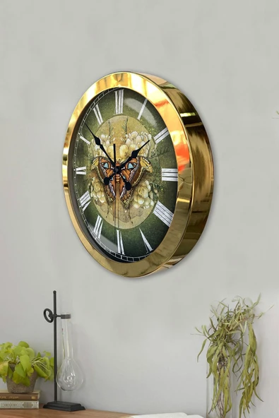 Platin Saat Hediyelik 36 Cm Gold Metal Kelebek Duvar Saati - 3