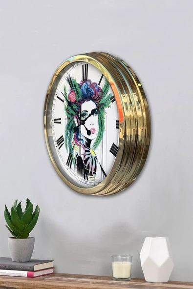 Kasva Concept 2022 40 Cm Gold Metal Karakter Duvar Saati Clock - 3
