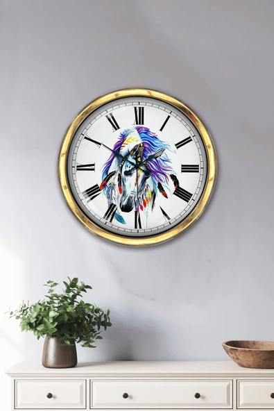 Platin Saat Hediyelik 40 Cm Gold Metal At Duvar Saati - 2