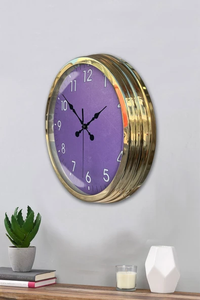 Kasva Concept Hediyelik Dekoratif Hediyelik 40 Cm Gold Metal Mor Duvar Saati - 3