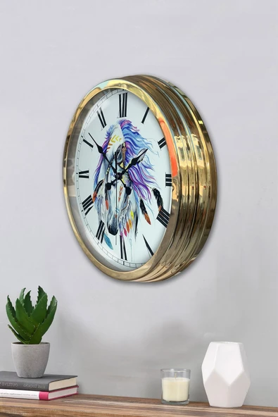 Platin Saat Hediyelik 40 Cm Gold Metal At Duvar Saati - 3