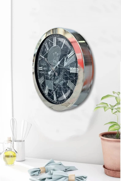 Kasva Concept Hediyelik Okul 36 Cm Krom Metal Matematik Duvar Saati - 3