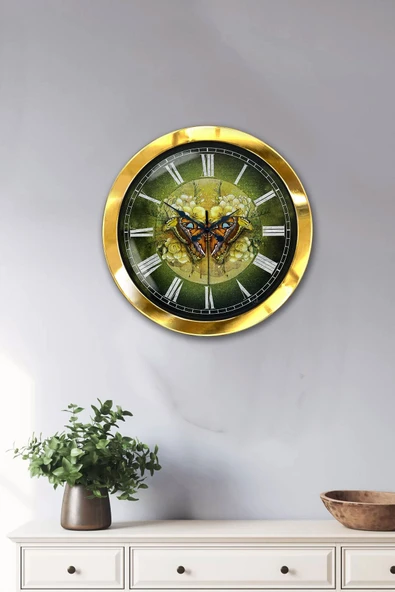 Platin Saat Hediyelik 36 Cm Gold Metal Kelebek Duvar Saati - 2