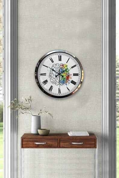 Kasva Concept Hediyelik Saat Okul 40 Cm Krom Metal Beyin Duvar Saati - 4