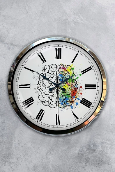 Kasva Concept Hediyelik Saat Okul 40 Cm Krom Metal Beyin Duvar Saati