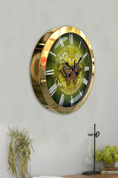 Platin Saat Hediyelik 36 Cm Gold Metal Kelebek Duvar Saati - 4