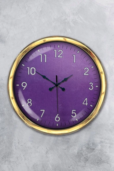 Kasva Concept Hediyelik Dekoratif Hediyelik 40 Cm Gold Metal Mor Duvar Saati