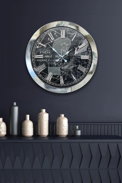 Kasva Concept Hediyelik Okul 36 Cm Krom Metal Matematik Duvar Saati - 2
