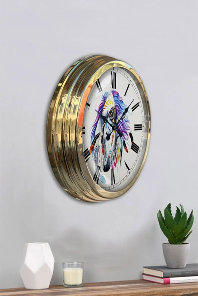 Platin Saat Hediyelik 40 Cm Gold Metal At Duvar Saati - 4