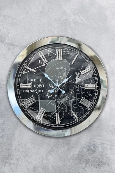 Kasva Concept Hediyelik Okul 36 Cm Krom Metal Matematik Duvar Saati