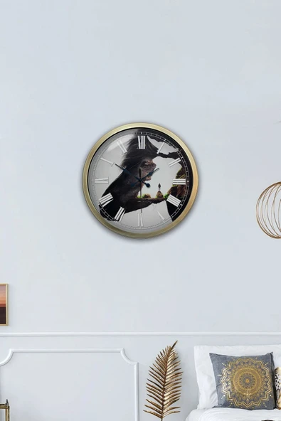 Platin Saat 40 Cm Eskitme Metal At Hediyelik Duvar Saati - 2