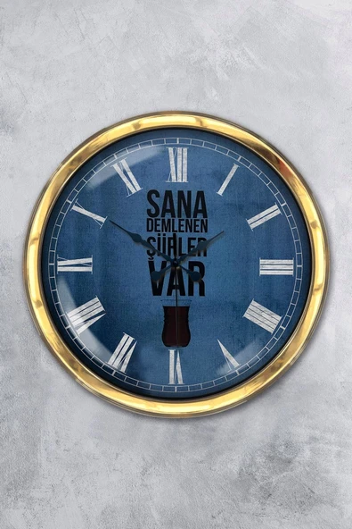 Platin Saat Hediyelik 40 Cm Gold Metal Çay Duvar Saati