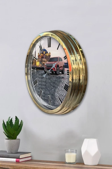 Platin Saat Hediyelik 40 Cm Gold Metal Home Araba Yerli Otomobil Duvar Saati Clock - 3