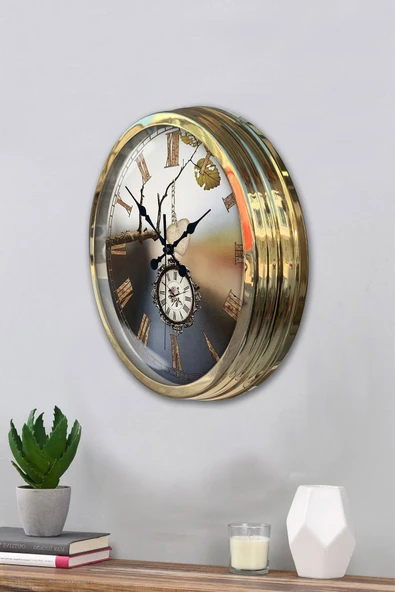 Platin Saat Hediyelik 40 Cm Gold Metal Köstek Duvar Saati - 3
