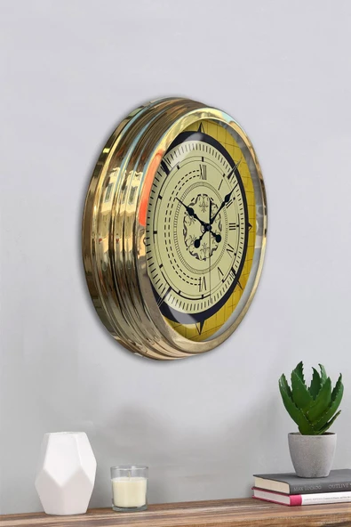 Platin Saat Hediyelik 40 Cm Gold Metal Pusula Duvar Saati - 4