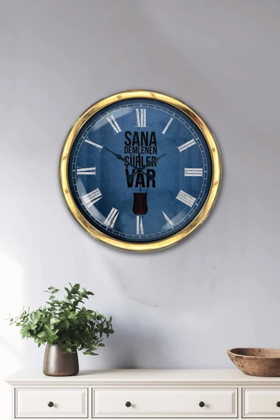 Platin Saat Hediyelik 40 Cm Gold Metal Çay Duvar Saati - 2