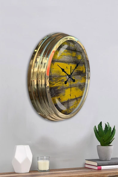 Platin Saat 40 Cm Gold Metal Doğal Ahşap Duvar Saati - 4