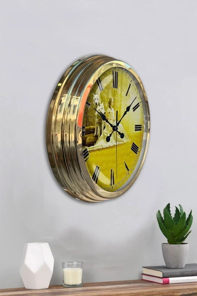 Platin Saat Hediyelik 40 Cm Gold Metal Prenses Duvar Saati - 4