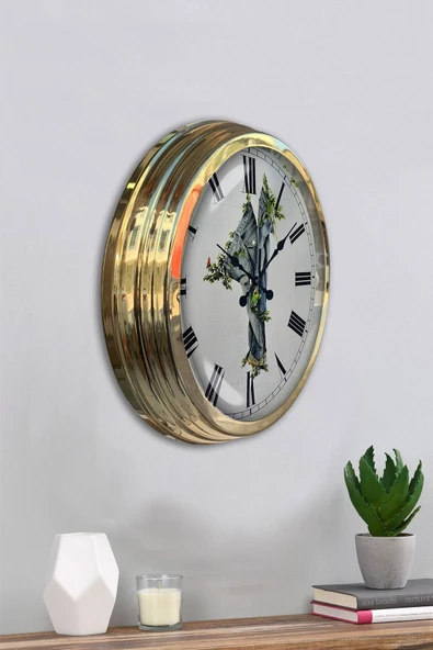 Platin Saat Hediyelik 40 Cm Gold Metal Tekstil Duvar Saati - 4
