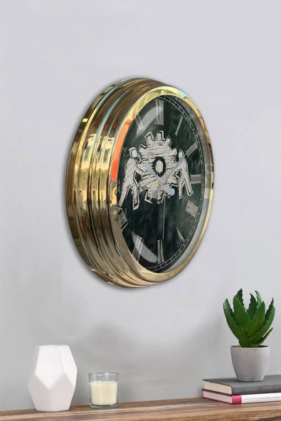 Platin Saat Hediyelik 40 Cm Gold Metal Çarklı Duvar Saati - 4