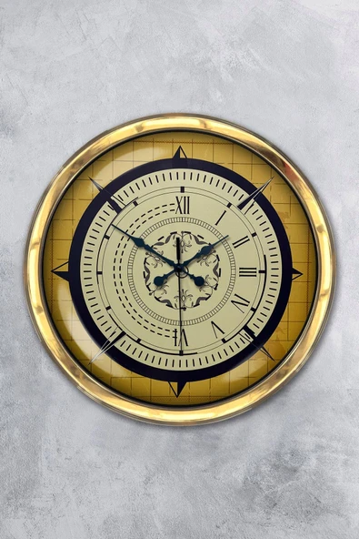 Platin Saat Hediyelik 40 Cm Gold Metal Pusula Duvar Saati - 1