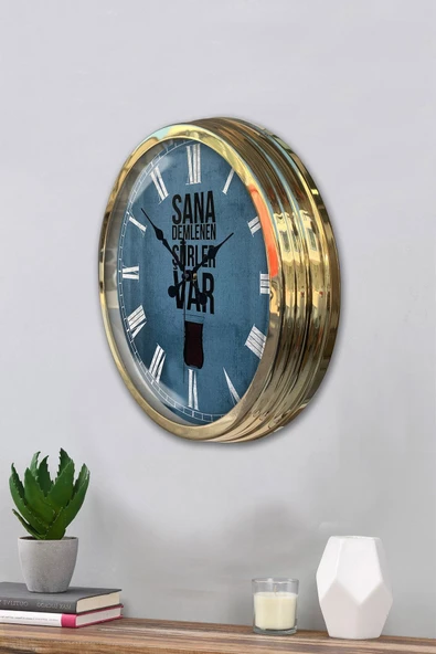 Platin Saat Hediyelik 40 Cm Gold Metal Çay Duvar Saati - 3
