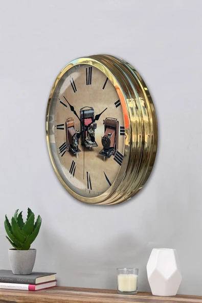 Platin Saat 40 Cm Gold Metal Fotoğraf Makinası Duvar Saati - 3