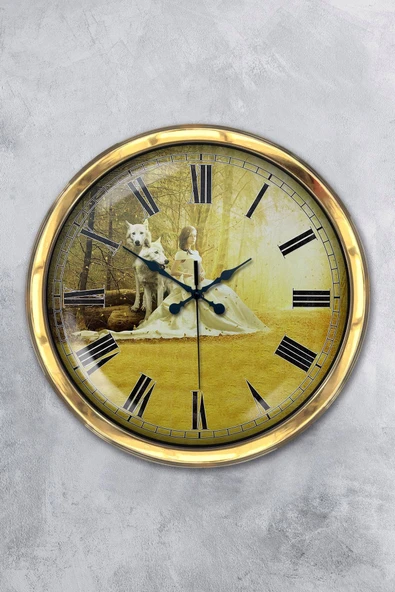 Platin Saat Hediyelik 40 Cm Gold Metal Prenses Duvar Saati - 1
