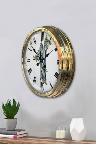 Platin Saat Hediyelik 40 Cm Gold Metal Tekstil Duvar Saati - 3