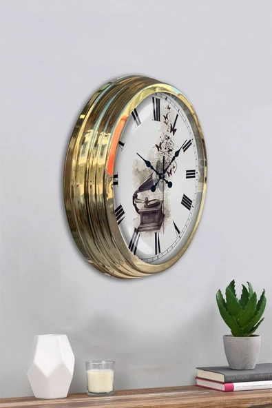 Platin Saat Hediyelik 40 Cm Gold Metal Müzik Duvar Saati - 4