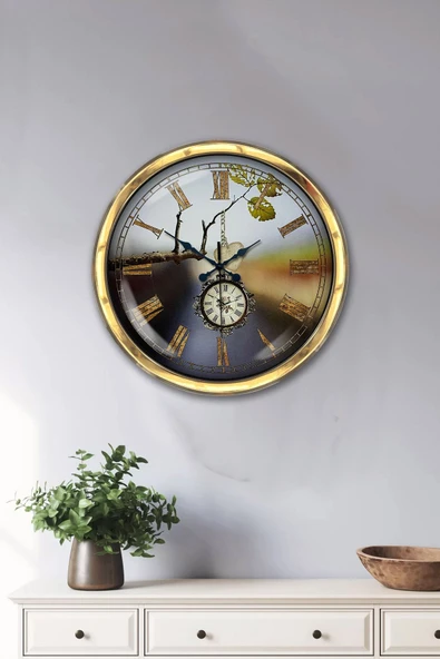 Platin Saat Hediyelik 40 Cm Gold Metal Köstek Duvar Saati - 2