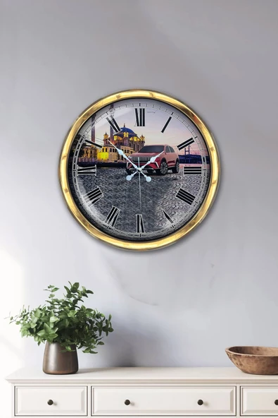 Platin Saat Hediyelik 40 Cm Gold Metal Home Araba Yerli Otomobil Duvar Saati Clock - 2