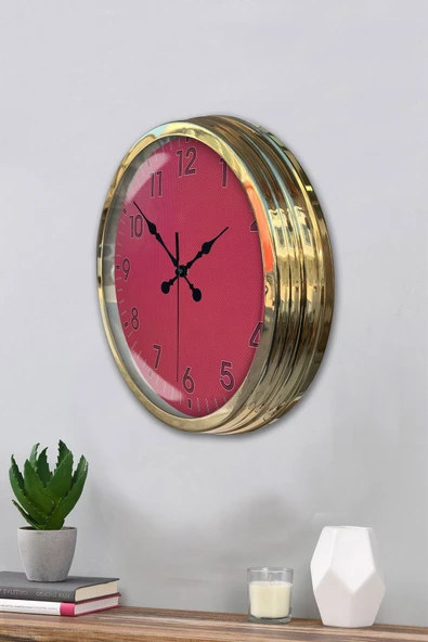 Platin Saat Hediyelik 40 Cm Gold Metal Pembe Duvar Saati - 3