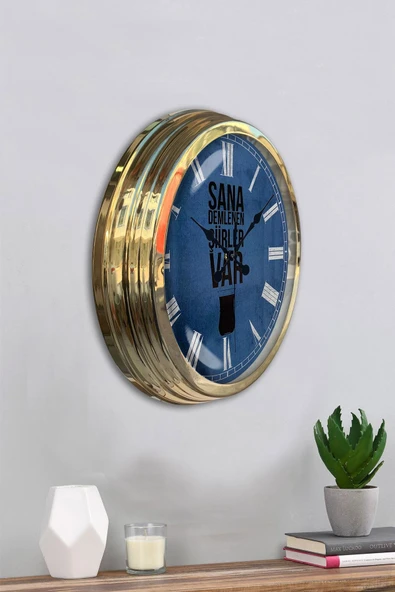 Platin Saat Hediyelik 40 Cm Gold Metal Çay Duvar Saati - 4