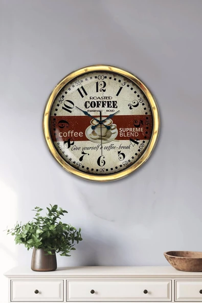 Platin Saat Hediyelik 40 Cm Gold Metal Espresso Duvar Saati - 2