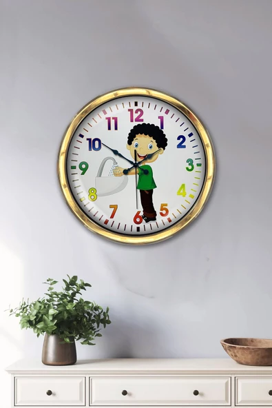 Platin Saat 40 Cm Gold Metal Çocuk Odası Duvar Saati - 2
