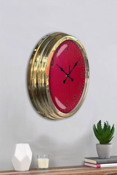 Platin Saat Hediyelik 40 Cm Gold Metal Pembe Duvar Saati - 4